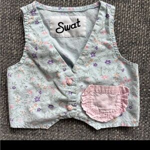 🌸 Vintage SWAT Kids Floral Vest – Light Blue & Pink – 18–24 Months